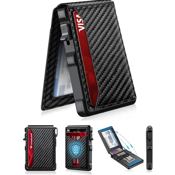 ⚡70K+ SOLD!-Wallet for Men - with Pop Up Aluminum Case Money Clip Slim Leather Slots Credit Card Holder RFID Blocking Bifold Minimalist Wallet